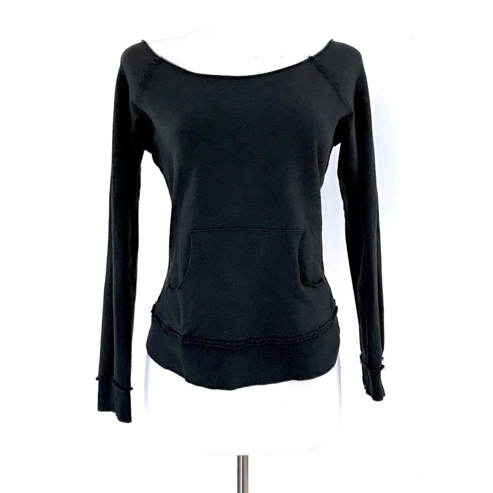 Black Wide Boat Neck Long Sleeve Sweatshirt Small